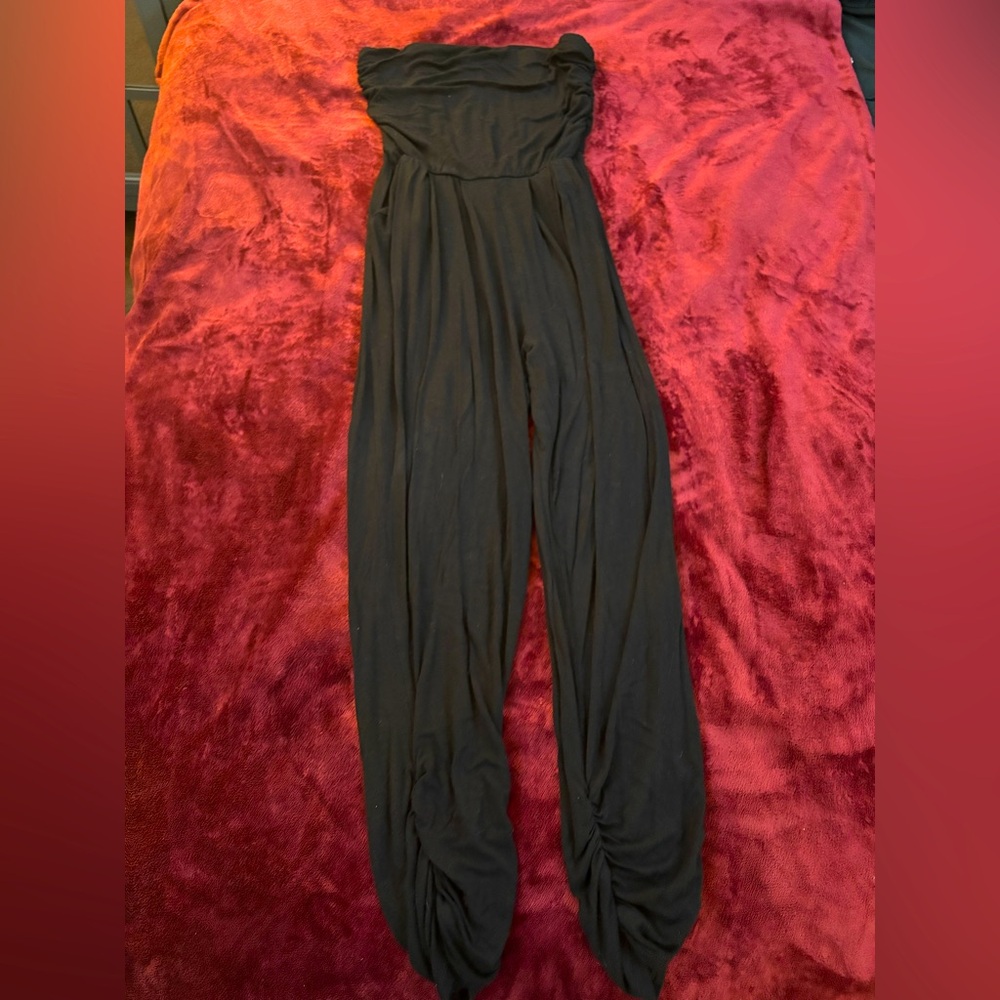 Heart & Hips Black Strapless Jumpsuit with Elastic Waist